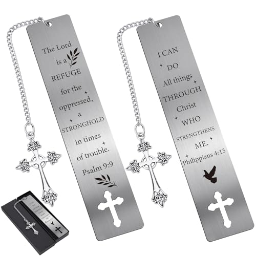 Berirexrion Christian Metal Bookmark Gifts - 2 PCs I Can Do All Things Bible Verse Bookmarks for Reading Women Men Religious Scripture Book Marks Cross for Friends Bookish Readers Christmas Birthday
