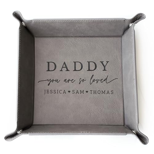 Catchall for Dad—engraved with your message, wood & leather