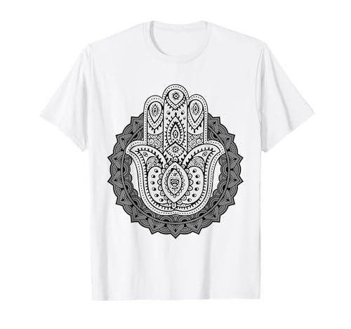 Hamsa Mano Mandala Yoga Fátima Mano Símbolo Boho Mujer Camiseta