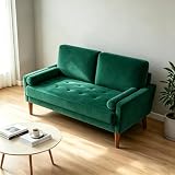 Vesgantti Canapé 2 Places 121 cm, Petit Canapé Compact en Velours, Loveseat Moderne avec Accoudoirs, Assise à Ressorts et Mousse Haute Résilience, Canapé Salon Chambre Studio, Vert