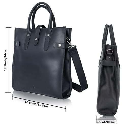Full Grain Leather Briefcases Laptop Messenger Bags For Men And Women, Fit For 13 Inch Macbook & Notebook Tote Satchel Crossbody Office Travel Bag, Black Kay Exceed Desire #TOP1