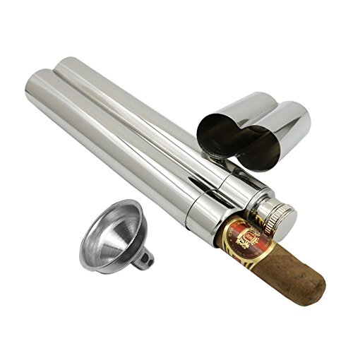 JUJOR Flask 2 oz. with a Cigar Tube and Funnel Stainless Steel