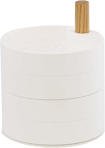 Yamazaki Home Joyero apilado de plástico + madera pequeña blanca