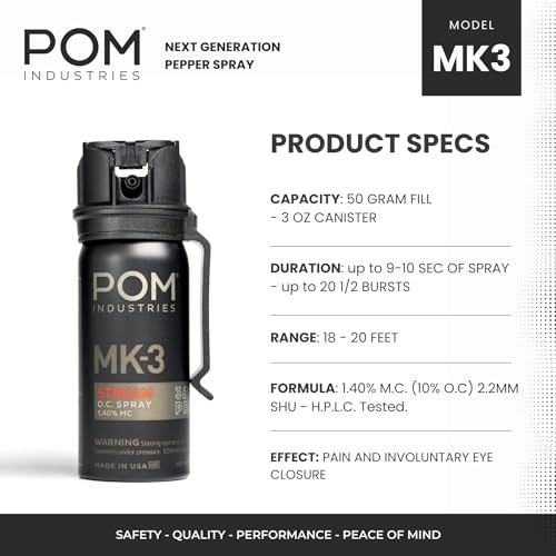 POM MK3 Pepper Spray, Belt Clip Model, Maximum Police Strength OC with UV Marking Dye, Quick Flip Top Safety, 360° Performance at Any Angle, Powerful Accurate Stream, 18 ft Range, 1.8 fl oz - Image 4