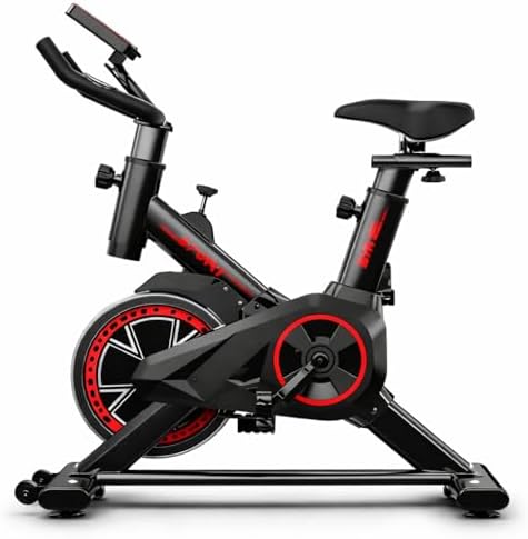 Bicicleta Ergométrica Spinning Compacta, Preta e Vermelha, Ajustá...