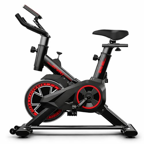 Bicicleta Ergométrica Spinning Compacta, Preta e Vermelha