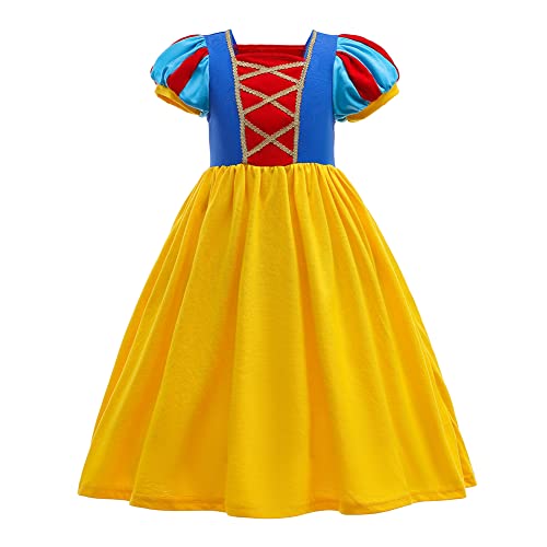 Myrisam Girls Snow White Princess Costume Summer Cotton Dress Halloween Christmas Birthday Party Pageant Cotton Gown 5-6T #TOP15