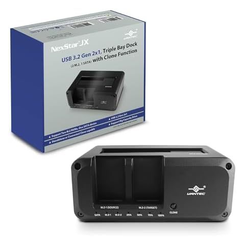 Vantec JX, USB 3.2 Gen 2x1, Triple Bay Dock (Dual M2, SATA) with Clone Function (NST-DM12C31) Cover