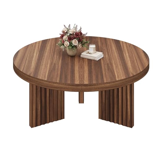 Garvee Table Basse Ronde pour Salon, Table D'appoint Moderne avec Pieds Cannelés, Table en Bois pour Petits Espaces, Montage Facile