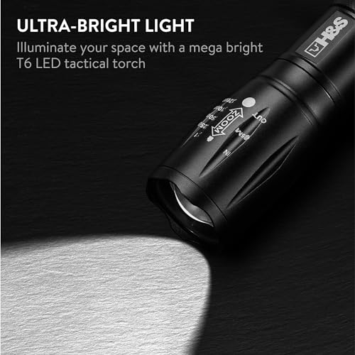 H&S LED Torch - Hand Torches Battery Powered - Super Bright Small Camping Flashlight - Pocket Sized Mini Waterproof Torch - Powerful Flash Light for Hiking - 5 Modes - Image 2
