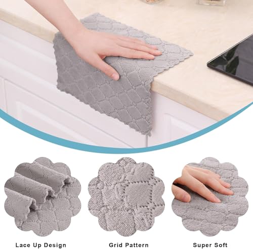 Homaxy 12 Pack Kitchen Dish Cloths (10 x 10 Inches, Grey), Super Soft and Absorbent Coral Velvet Dish Towels, Nonstick Oil Fast Drying Microfiber Cleaning Cloth, No Lint Household Dishcloths