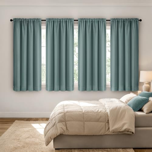 Image of MIULEE 4 Panel Set Short Bedroom Blackout Curtains 54 Inch Long Dusty Blue | Thermal Curtains for Summer Heat, Light Blocking Privacy Window Drapes, Top&Bottom Rod Pocket