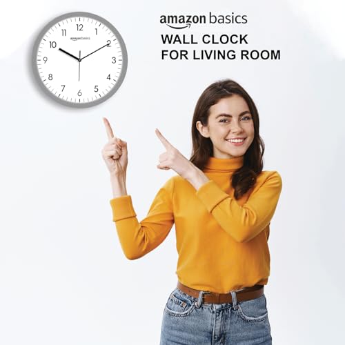 Image of Amazon Basics Traditional Wall Clock, Nickel, 30.4 cm | Analog Operation | Durable & Lightweight Construction with Metal Rim | Silent Precision | Battery-Powered | 1-Year Limited Warranty
