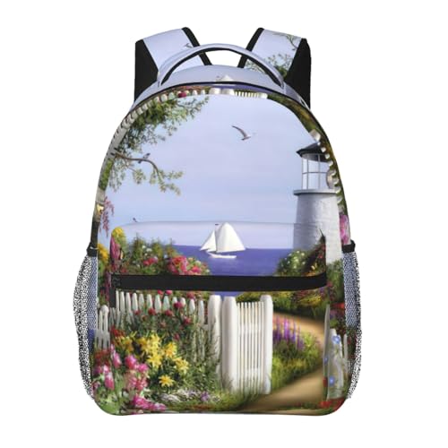 Mochila básica Lighthouse con estampado de diamantes de 20x29x40 cm