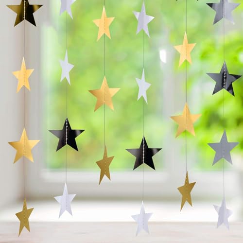 Image of Patelai 78 Feet Glitter Star Garland Banner 2026 Party Decoration Double Side Star Hanging String Streamer Paper Twinkle for Graduation Wedding Birthday (Gold and Silver)