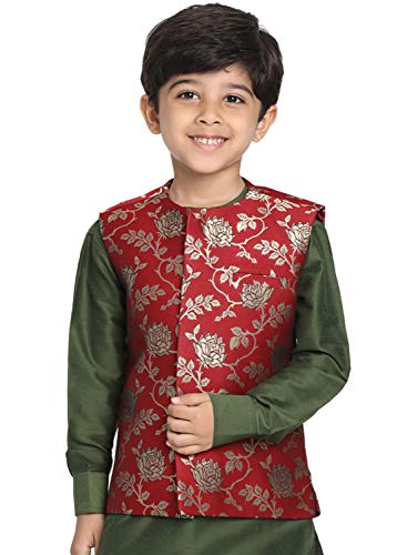 Image of JBN Creation Black Cotton Silk Blend Boys Nehru Modi Jacket