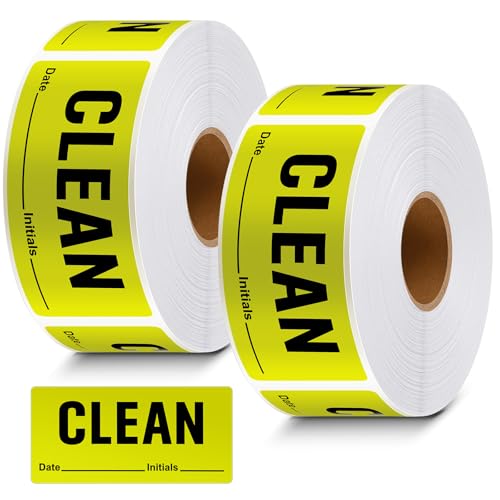 Dunzoom 2 Rolls 480 Sheets Clean Labels 4 x 2 Inch Fluorescent Green Labels Rectangular Cleaning Identification Stickers Writable Self-Adhesive Suitable for Hotels, Laboratories, Hospitals, Schools