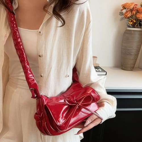 Y2K Metal Bow Underarm Bag - Women's Fashion Handbags Series + 2025 New Pleated Crescent Bag Shoulder Bag Elegant PU Leather4