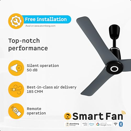 Image of atomberg Aris Contour Smart 900mm Voice Controlled BLDC Ceiling Fan with Remote |BEE 5 Star| Best-in-class Air Flow | Silent Operation| Designer Fan | Free Installation| 5 Year Warranty | Regent Grey