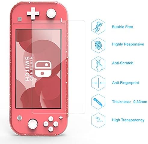 HEYSTOP Switch Lite Pink Cover Case for Girls, Glitter Bling TPU Protective Case with HD Tempered Glass Screen Protector and Thumb Grips with Shock-Absorption/Anti-Scratch Design - Glitter Bling