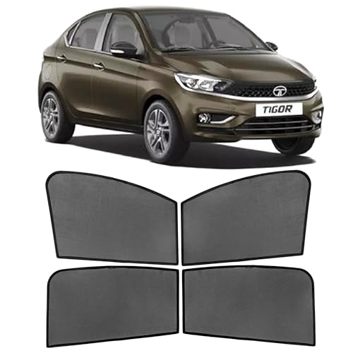 Image of AutoStory Custom Fit Black Mesh Car Sunshade for Tata Tigor | UV & Heat Protection Car Window Curtains | Privacy Car Sun Shade | Breathable Vehicle Specific Side Window Shades