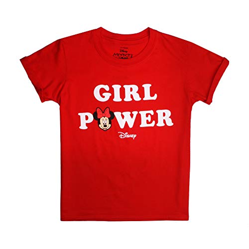 Disney Girl's Minnie Mouse - Girl Power T Shirt, Red (Red Red), 7-8 Years UK