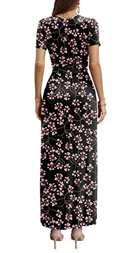 Image of CATHY Maxi Dresses for Women Short Sleeve V-Neck Casual Long Summer Wrap Dress with Pockets