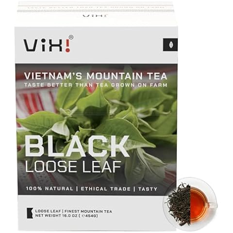 VIXI Black Tea Loose Leaf, (16.00 Oz), Vietnam's Mountain Tea, Bold Flavored, Taste Like Assam Tea, Dried Whole Full Large Leaves, Sugar Free, 100% Natural from Ancient Tea Tree Cover
