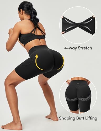 IUGA Gym Shorts Women Scrunch Butt Lifting Tummy Control Biker Shorts with Pockets High Waist Yoga Booty Workout Running 6"3