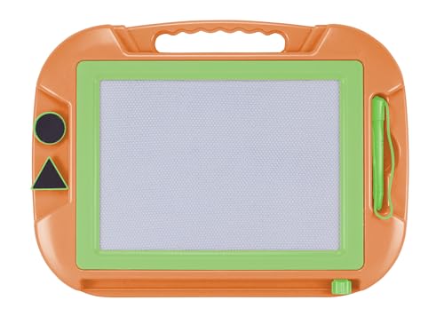 Pizarra Magnética Borrable para Niños 43x32 cm – Con 2 Sellos, Lápiz y Asa – Juego Educativo de Dibujo Portátil Blanco/Negro para Estimular la Creatividad y el Aprendizaje (Edad 36M+)