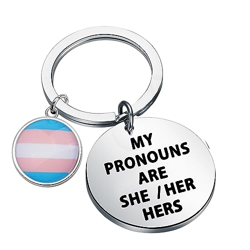 CENWA Transgender Pride Flag Gift Trans Flag Transgender Gift My Pronouns are She Her Hers Keychain