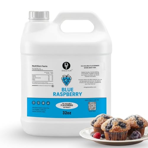 Dolce Flav Blue Raspberry Flavoring Oil for Sweets, Restaurant Size, 32 Oz