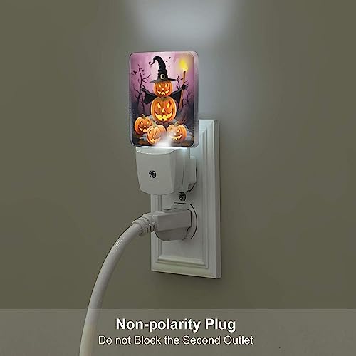 Image of Funny Pumpkin Hats Halloween LED Plug-in Night Light 2-Pack, Auto Sensor Nightlights for Bedroom Bathroom Decorations