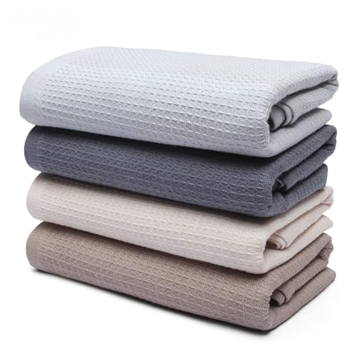 Björk Küchentücher Set Baumwolle Waffelstruktur, Geschirrtücher & Spültücher 4er Set, saugfähig, schnell trocknend & fusselfrei, 50x70 cm, Wiederverwendbare Küchentücher Farbenmix