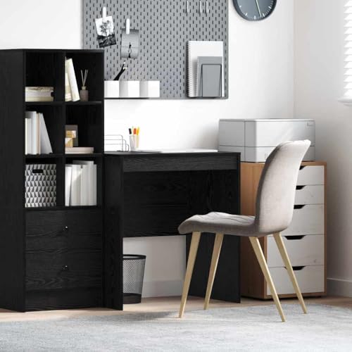 Yunovire Escritorio negro de aspecto de roble 70 x 50 x 76 cm, moderno escritorio para ordenador de madera con espacio de almacenamiento para oficina en casa, juegos, habitación infantil