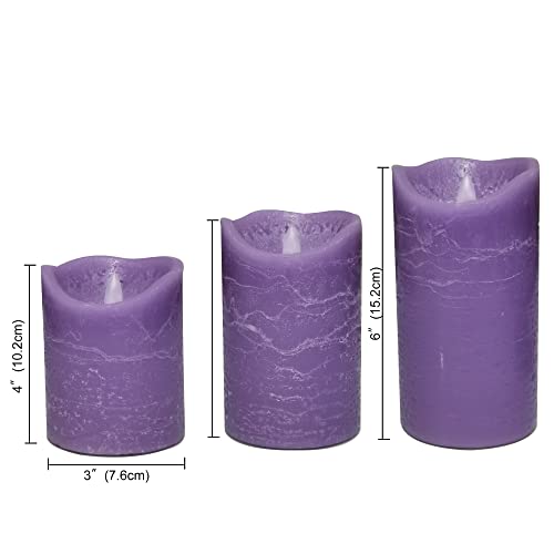 Image of CANDLE CHOICE Battery Operated Flameless Candles with Timer Real Wax Realistic Flickering Electric LED Pillars Automatic Built-in Daily Cycle 6-hour on 18-hour off 3 PCS Rustic Texture Lavender Purple