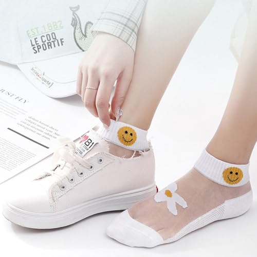 FZBNSRKO 7 Pairs Sheer Lace Ankle Socks Ultra Thin Transparent Colorful Mesh Low Cut Sock Short No Show Liner Thin Lace Fishnet Socks for Women/Girls(Mixed Color) 6