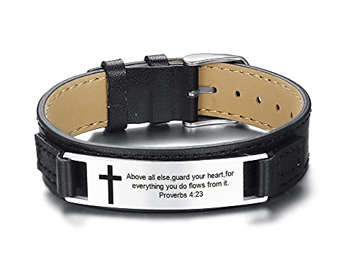 MPRAINBOW Pulsera de cuero para hombre grabada con inspiradora Biblia Verse Quote, joyería religiosa cristiana ajustable Cover