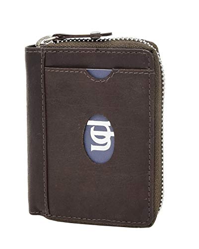 Portefeuille en cuir marron avec fermeture éclair pour homme et cartes