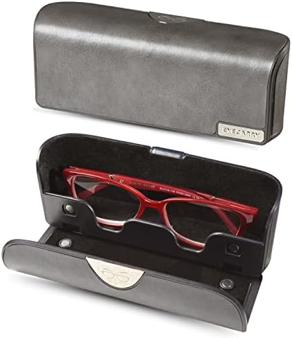 EYECARRY Charcoal Gray Eyeglasses Case, Soft Vegan Leather Glasses Holder, Patented Open Face Design For Easy One-Handed Access, Hard Shell Case For Men or Women Sunglasses, Reading Glasses & More