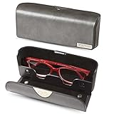 EYECARRY Charcoal Gray Eyeglasses Case, Soft Vegan Leather Glasses Holder, Patented Open Face Design
