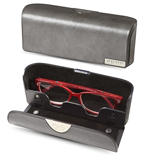 Eyecarry Charcoal Gray Eyeglasses Case, Soft Vegan Leather Glasses Holder, Patented Open Face Design For Easy One-Handed Access, Hard Shell Case For Men Or Women Sunglasses, Reading Glasses & More #TOP2