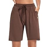 LUCKYCATCUS Women's Bermuda Shorts Jersey Shorts with Pockets Yoga Walking Athletic Long Shorts for Women Knee Length (Brown, M)