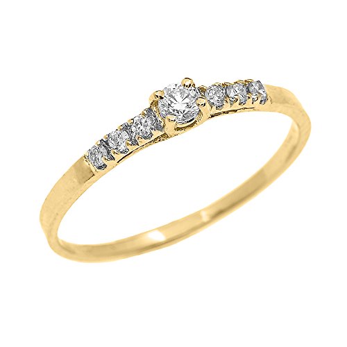 Dainty 10k Yellow Gold Diamond Solitaire Engagement Proposal Promise Ring