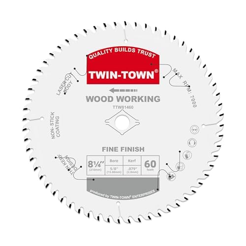TWIN-TOWN 8-1/4-Inch 60 Teeth ATB Fine Finish Thin Kerf Saw Blade with 5/8-Inch DMK Arbor