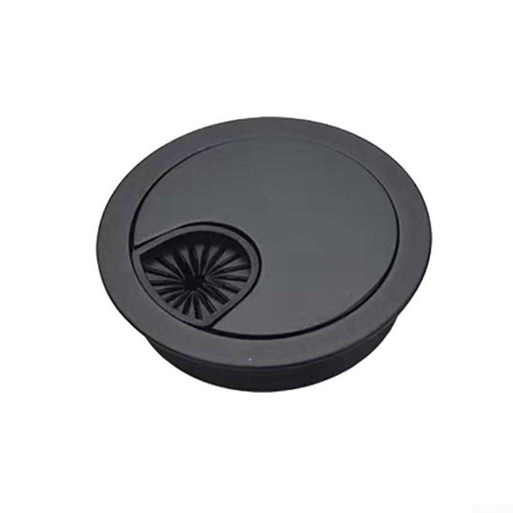 Desk Cable Hole Cover, Zinc Alloy, Chrome Brushed Finish, Anti-Rust & Detachable for Office Computer Desks, 50/60/80mm Round Wire Management(Black 53MM)