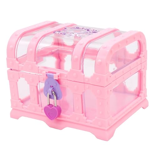 Bemonew Cofre del tesoro para niños, cofre del tesoro de juguete de plástico transparente, caja transparente retro con cerradura de corazón, organizador de almacenamiento