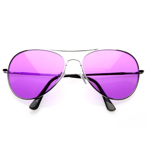 zeroUV Colorful Premium Silver Metal Aviator Glasses with Color Lens Sunglasses