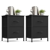 SONGMICS BELLAH Collection - Dressers for Bedroom, Chest of Drawers, Nightstands, 2 Drawers, Storage Organizer Unit, Closet, Entryway, Set of 2, Modern, Ink Black and Ebony Black ULGS112BH02S