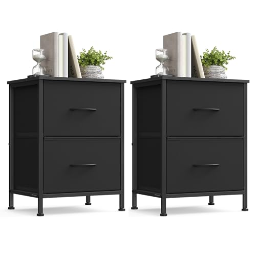 SONGMICS BELLAH Collection - Dressers for Bedroom, Chest of Drawers, Nightstands, 2 Drawers, Storage Organizer Unit, Closet, Entryway, Set of 2, Modern, Ink Black and Ebony Black ULGS112BH02S
